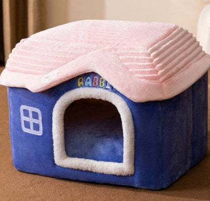 Foldable dog house bed by My Store, cozy enclosed pet cave suitable for cats and dogs, with soft interior and foldable design.