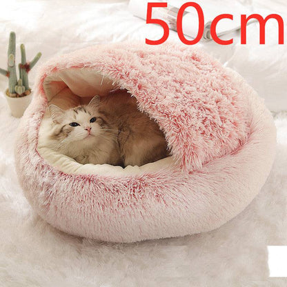 Soft, plush 2-in-1 warm pet bed for cats and dogs, featuring a cozy self-warming house design from My Store.
