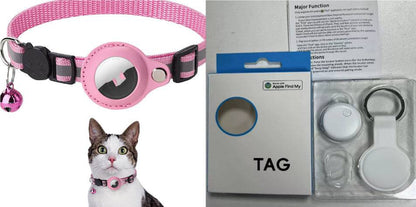 Reflective waterproof AirTag pet collar holder for dogs and cats, featuring durable material and reflective strip for visibility.