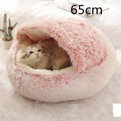 Soft, plush 2-in-1 pet bed from My Store featuring a cozy, self-warming house suitable for cats and dogs.