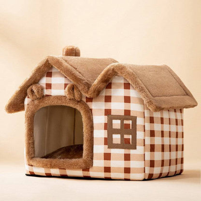 Foldable pet dog and cat house bed by My Store, cozy enclosed cave design with soft interior for pets.