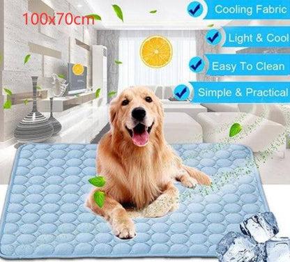 Pet Ice Silk Cooling Pad for dogs and cats, breathable self-cooling mat with soft surface and cooling technology.