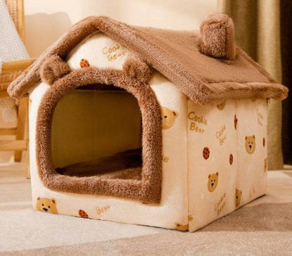 Foldable pet dog and cat house bed by My Store, cozy enclosed cave with soft fabric and entrance for comfortable pet rest.