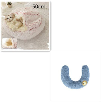Soft, plush 2-in-1 pet bed by My Store, cozy self-warming house for cats and dogs with plush interior and supportive design.
