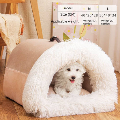 Soft, cozy portable pet nest bed for dogs and cats, featuring plush material and a warm, comfortable design.