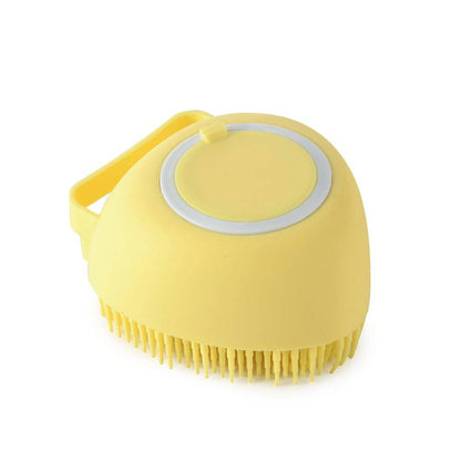 Silicone dog bath massage brush from My Store with shampoo dispensing features, designed for pet grooming and bathing.