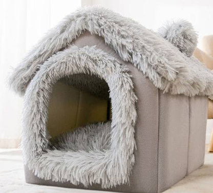 Foldable cozy pet dog and cat house bed with enclosed cave design, suitable for indoor use, by My Store.