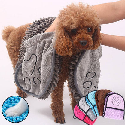 Microfiber pet bath towel from My Store, super absorbent and quick-drying pet robe with a soft, plush texture for drying pets.
