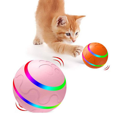 Interactive USB rechargeable cat toy ball with self-rotating motion, designed to entertain cats and encourage play.