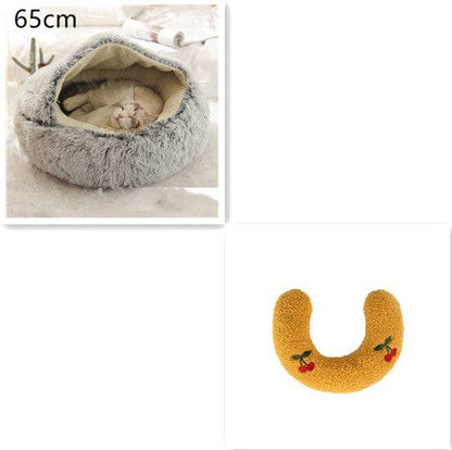 Soft 2-in-1 plush pet bed by My Store, cozy self-warming house for cats and dogs with plush interior and supportive structure.