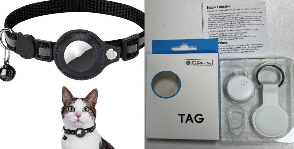 Reflective waterproof AirTag pet collar holder for dogs and cats, featuring a durable design and secure attachment.