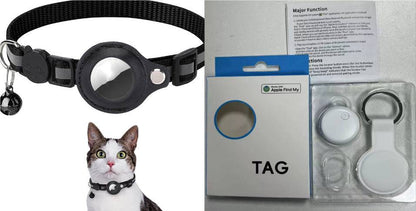 Reflective waterproof AirTag pet collar holder for dogs and cats, featuring a durable design and secure attachment.