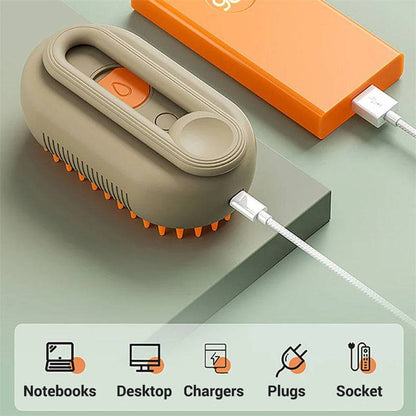 My Store 3-in-1 electric steam pet brush for grooming, massage, and hair removal, showing the handheld device with steam vents.