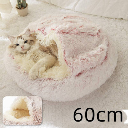 Soft plush 2-in-1 warm pet bed by My Store, cozy self-warming house for cats and dogs with cushioned interior.