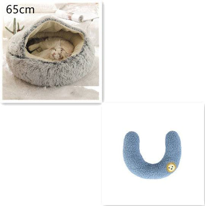 Soft, plush 2-in-1 warm pet bed by My Store for cats and dogs, featuring a cozy self-warming house design for comfort and warmth.