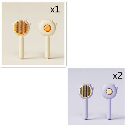 Cat Comb Hair Removal Brush set featuring one yellow and one purple grooming tool for pets.