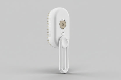 Electric steam pet brush from My Store with grooming, massage, and hair removal features, showing a pet being brushed and massaged.