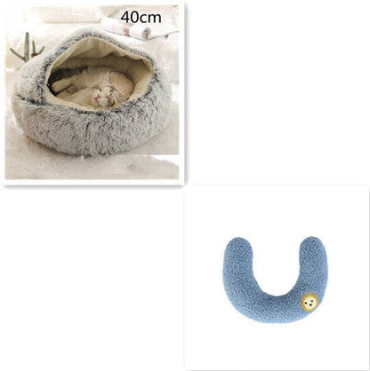 Soft plush 2-in-1 pet bed by My Store, cozy self-warming house for cats and dogs with cushioned interior and supportive walls.