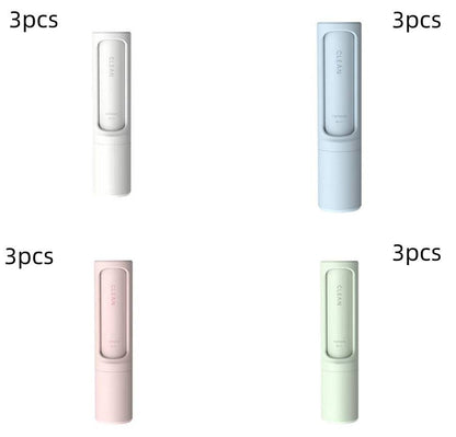 Reusable pet hair remover brush with self-cleaning lint roller for removing pet hair from clothing and furniture.
