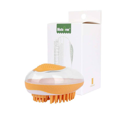 Soft silicone pet bath brush from My Store, featuring a 2-in-1 massage and grooming tool for effective pet cleaning.