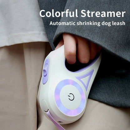 Retractable dog leash with built-in light for secure night walks, featuring a durable handle and adjustable length.