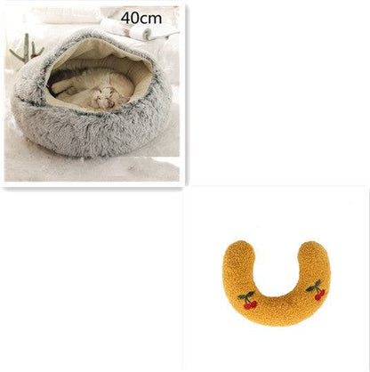 Soft, plush 2-in-1 pet bed by My Store, cozy self-warming house for cats and dogs with a cushioned interior and enclosed design.