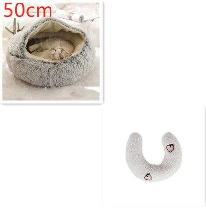 Soft, plush 2-in-1 pet bed by My Store, cozy and self-warming house for cats and dogs, with cushioned interior for comfort.