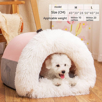Soft, cozy portable pet nest bed for dogs and cats, featuring plush material and warm design for comfort and relaxation.