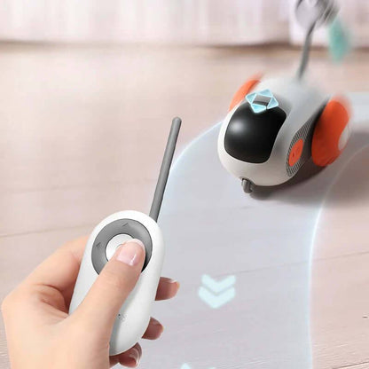 Interactive Cat Car Toy in action with remote control for feline entertainment.