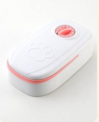 Automatic pet feeder by My Store for cats and dogs, showing a sleek smart dispenser with food compartments and digital controls.