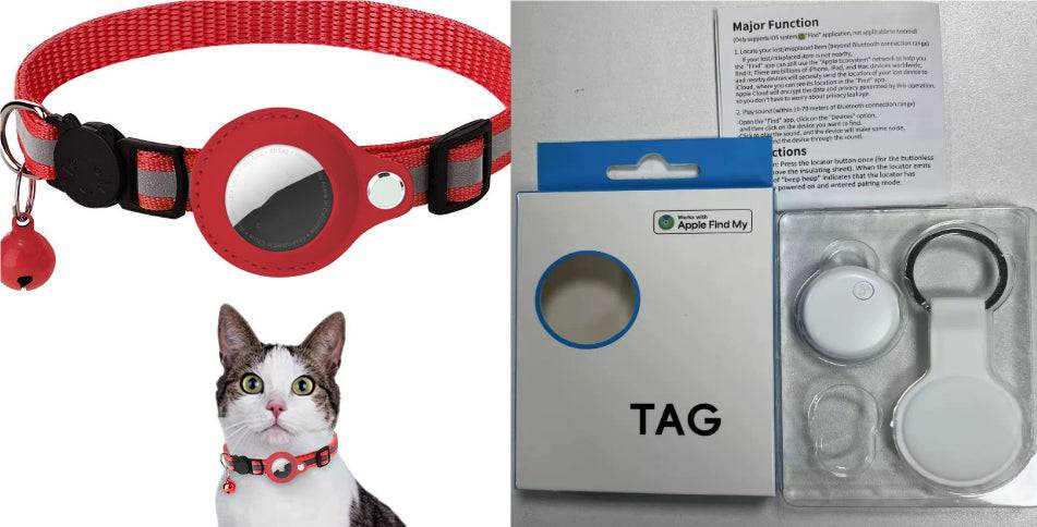 Reflective waterproof AirTag pet collar holder for dogs and cats, showcasing a secure, durable design with reflective striping.