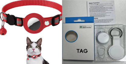 Reflective waterproof AirTag pet collar holder for dogs and cats, showcasing a secure, durable design with reflective striping.