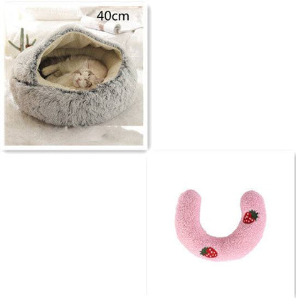 Soft, plush 2-in-1 pet bed by My Store with cozy, self-warming house design for cats and dogs.