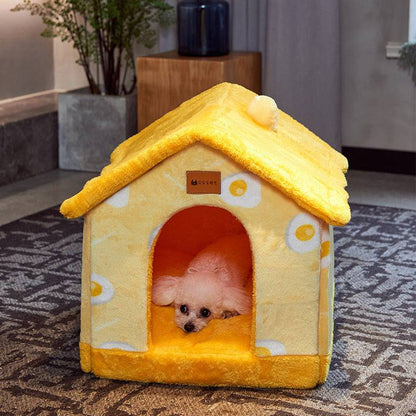 Foldable My Store pet dog and cat house bed, cozy enclosed cave with soft interior for comfortable rest.