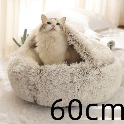 Soft, plush 2-in-1 warm pet bed by My Store, cozy self-warming house for cats and dogs with cushioned interior.