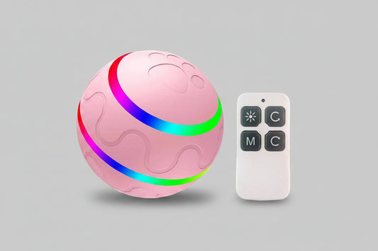 Self-rotating cat ball toy for cats, USB rechargeable interactive pet toy with colorful moving ball in action.