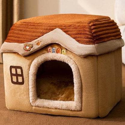 Foldable cozy pet dog and cat house bed, enclosed cave design, made by My Store for comfortable indoor pet relaxation.