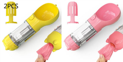 Portable My Store 3-in-1 dog water bottle with travel feeder and waste bag holder, compact pet hydration and waste management.