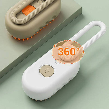 Electric steam pet brush from My Store for grooming, massage, and hair removal, showing a pet being groomed with the device.
