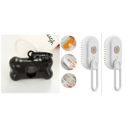 Electric steam pet grooming brush by My Store, showing a pet grooming tool with steam vents and a handle for grooming, massage, and hair removal.