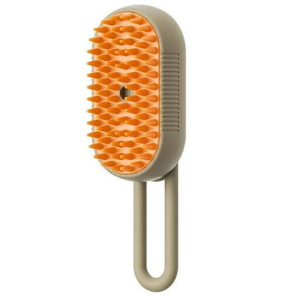 My Store 3-in-1 electric steam pet brush for grooming, massage, and hair removal, showing the device with steam and pet fur.