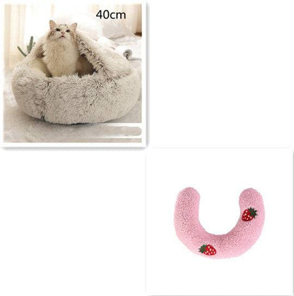 Soft plush 2-in-1 pet bed by My Store, featuring a cozy self-warming house suitable for cats and dogs.